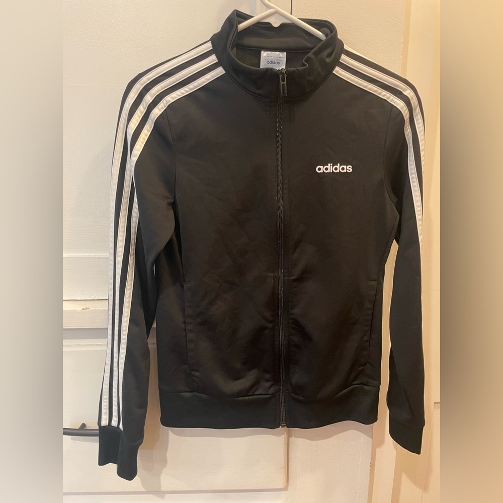 Adidas Black Tricot Track Jacket with White Stripes Adult XS